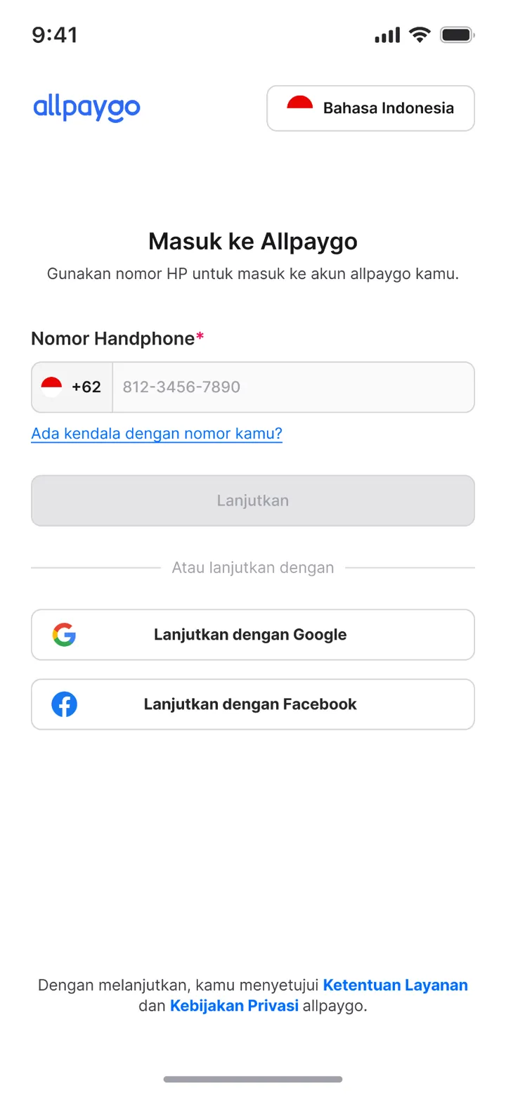 Tampilan Login aplikasi AllPayGo