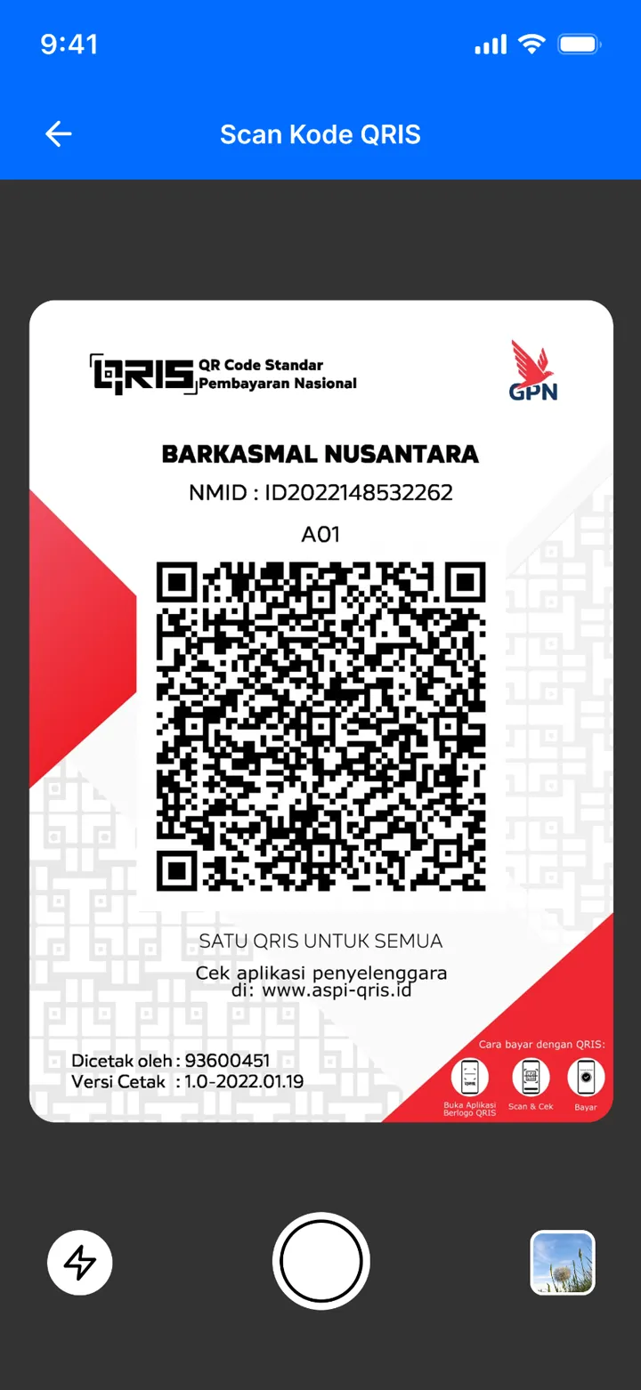 Tampilan Scan QRIS aplikasi AllPayGo